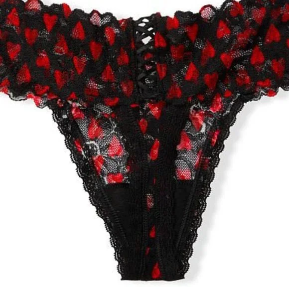 VS ❤️ Lace Thong w/Red Hearts NWT Victoria's Secret Gorgeous Romantic NEW - Picture 13 of 16
